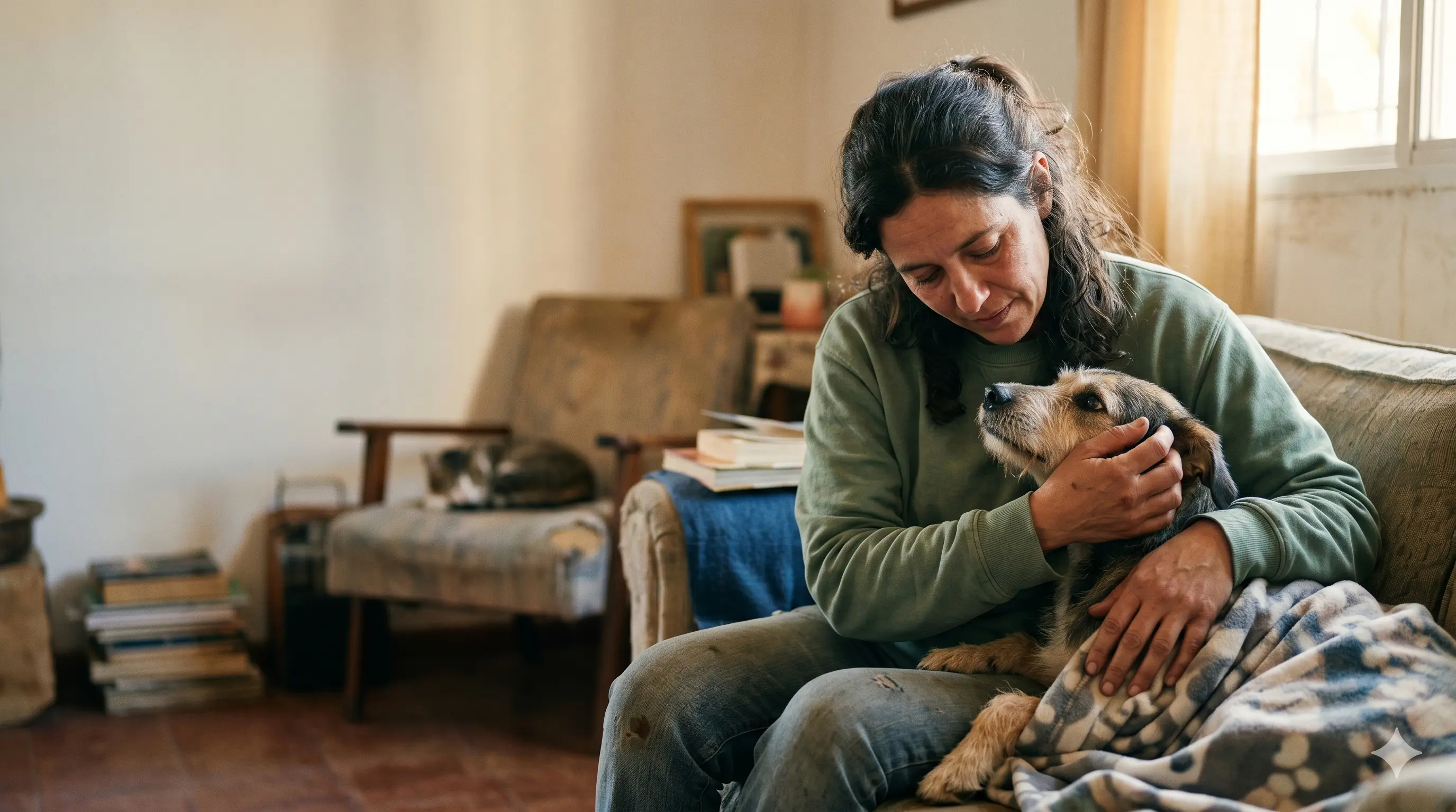 Rescatista usando Noddia mientras acompaña a un perro